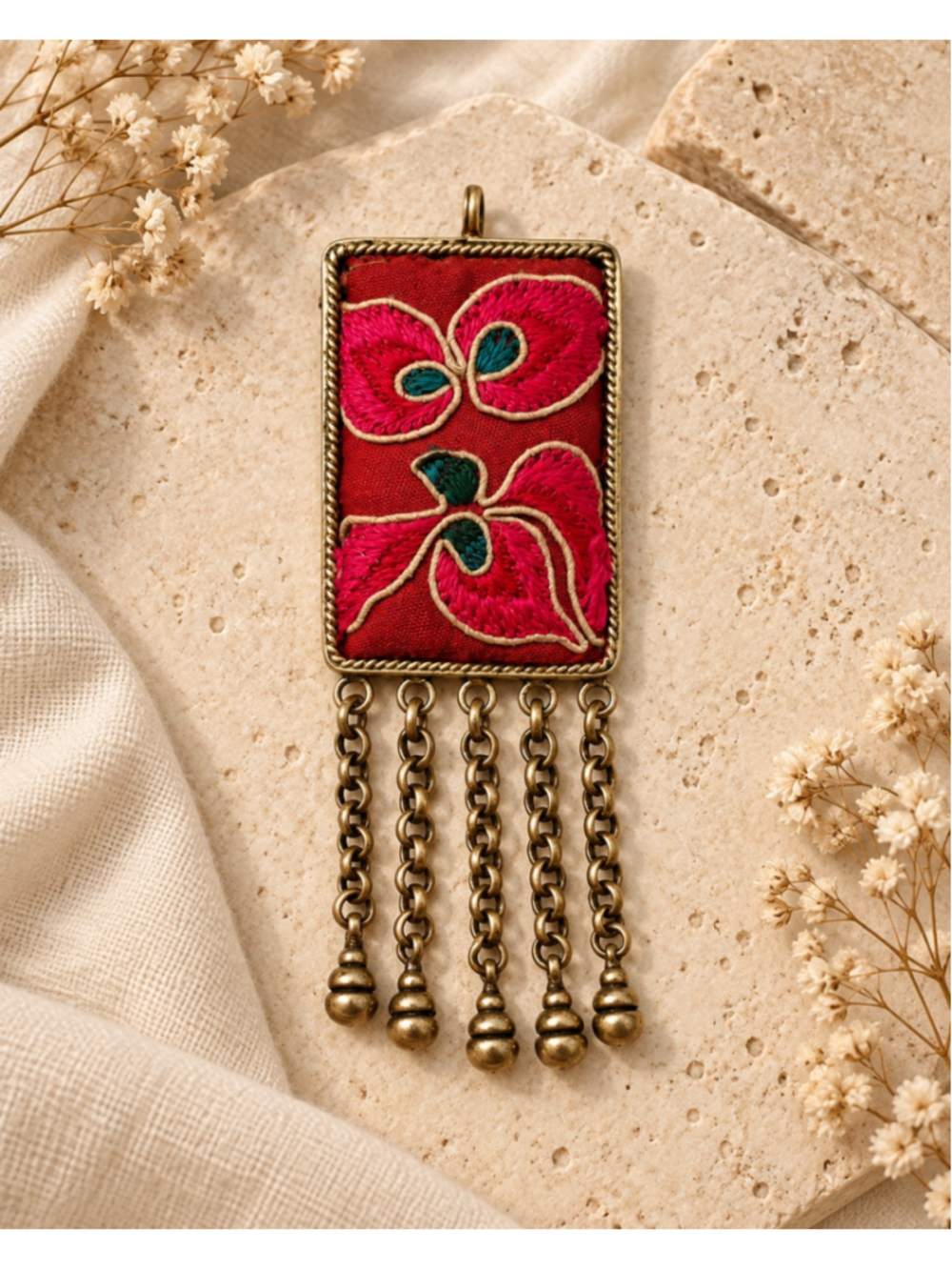Handmade Embroidered Sterling Silver Pendant